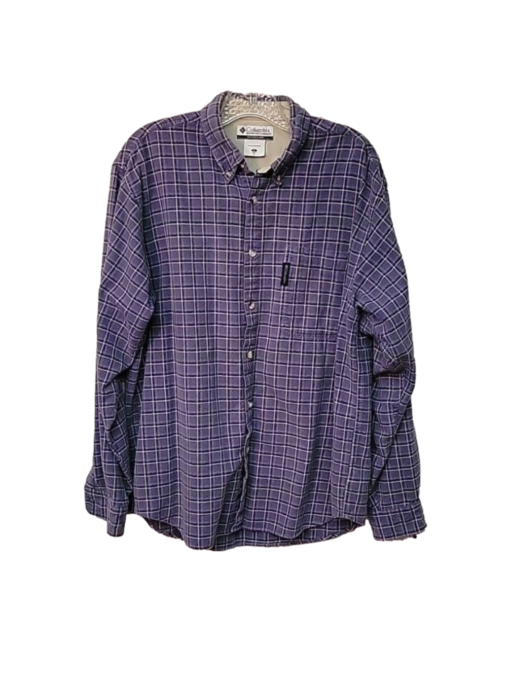 Columbia Men's Blue Plaid Flannel, Long-Sleeved, Button-Down Shirt, Size Large.